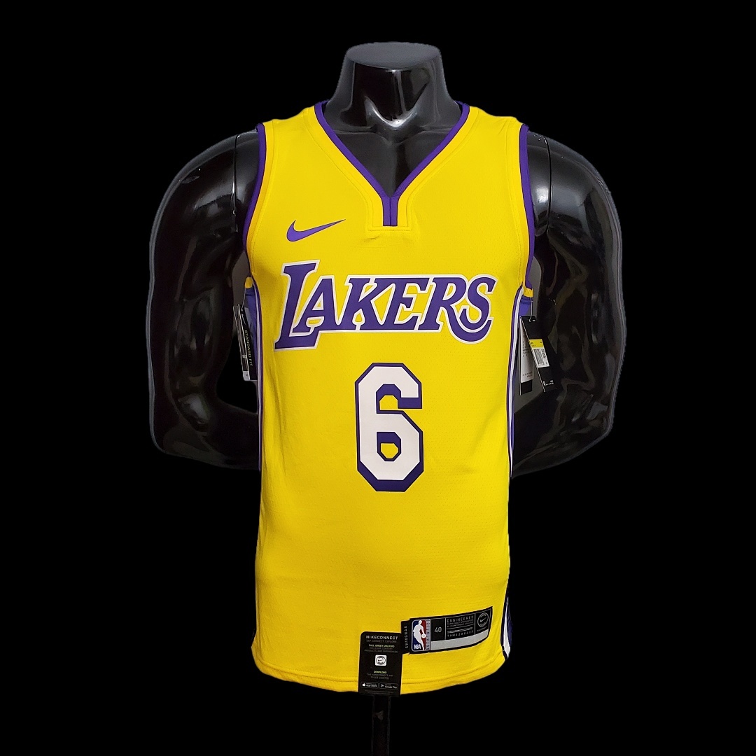 James #6 Lakers yellow NBA jersey Size:XS-XXL Nike connect recognition