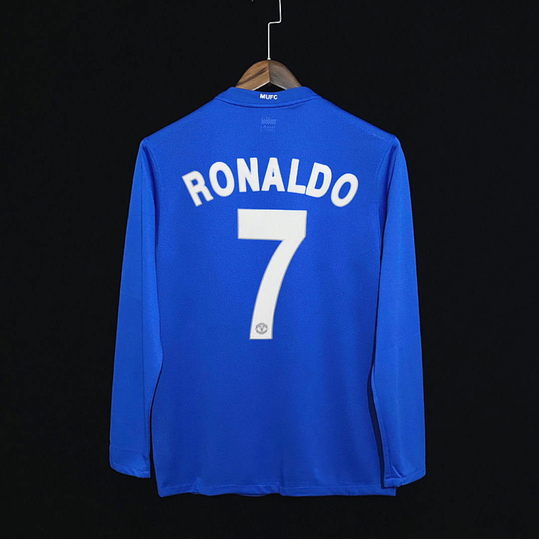 Ronaldo Retro 07-08 M-u away Blue long sleeve S-2XL