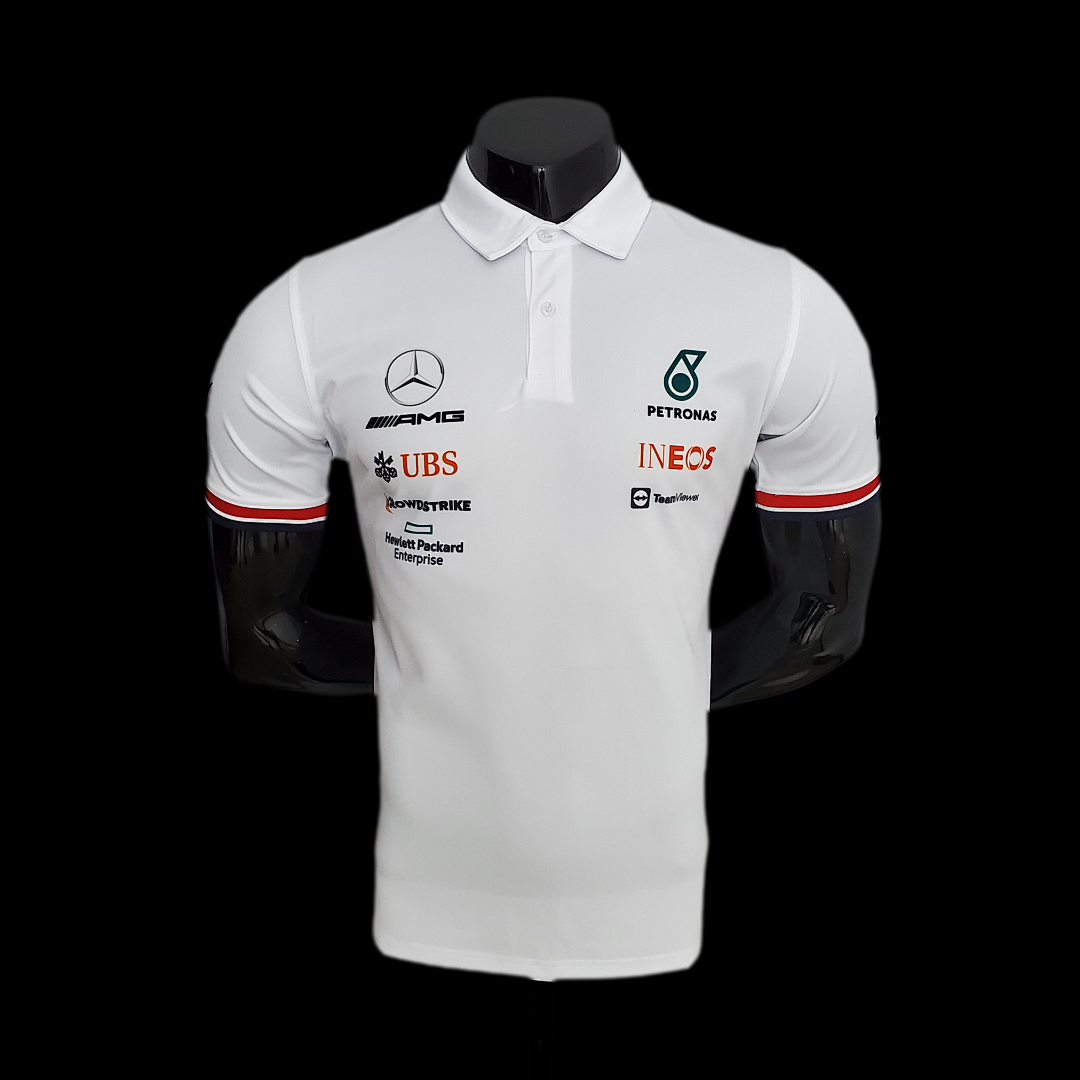 F1 Formula One 2022 Racing Suit Mercedes Polo White S-5XL