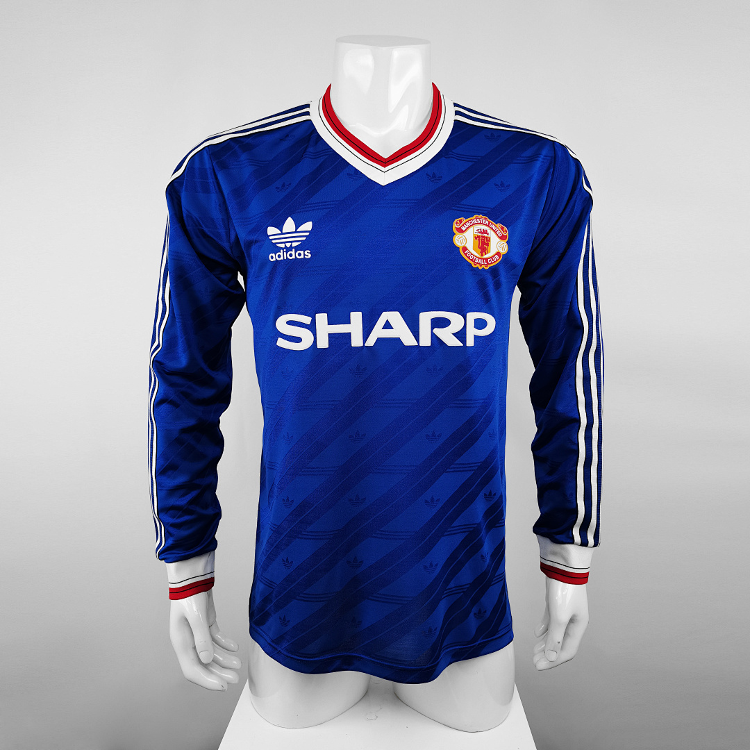 Retro: 1986 M-u blue long sleeve player S-2XL
