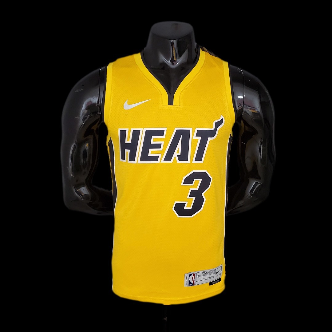 2021 WADE#3 Heat Bonus Edition Yellow NBA Jersey S-XXL