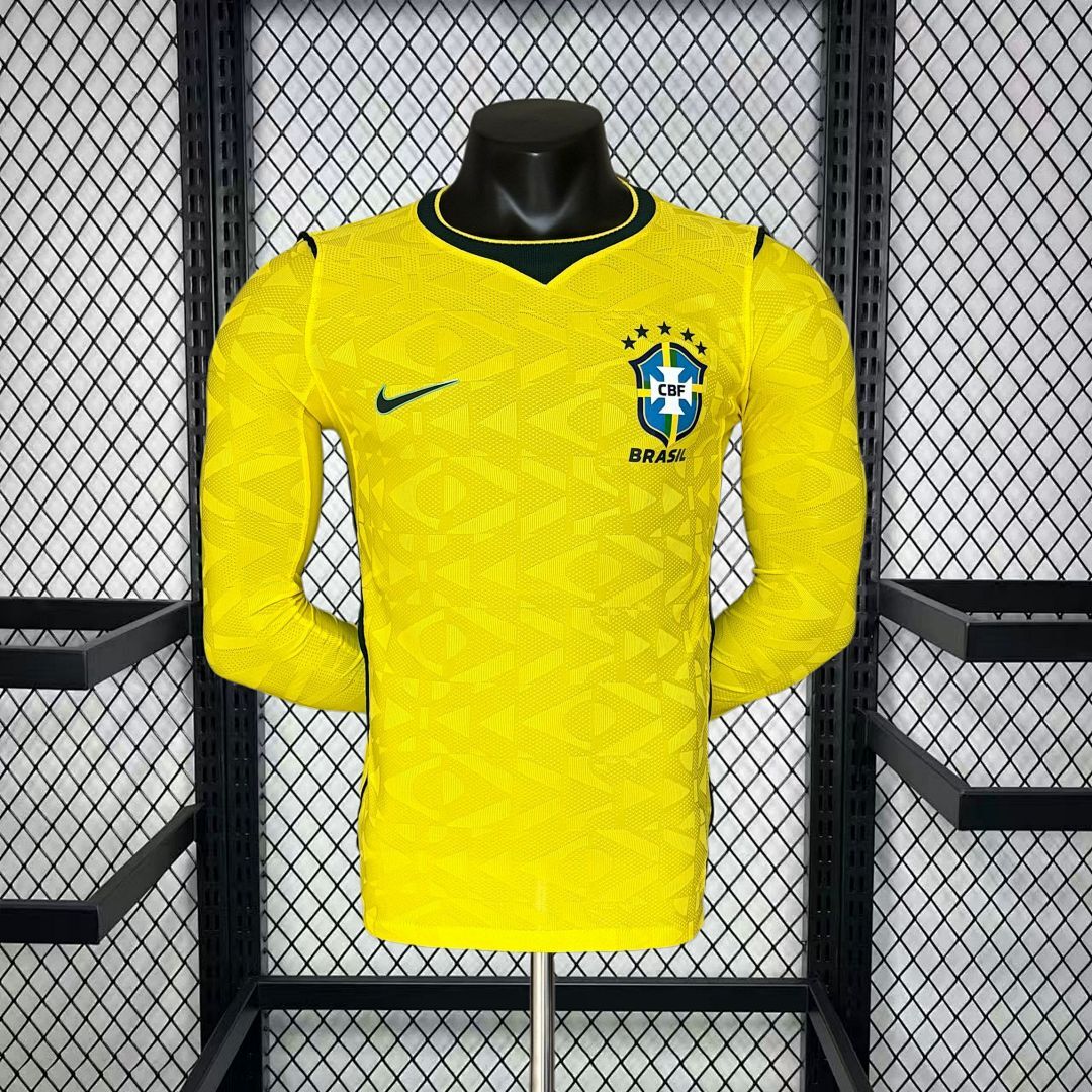 Mens Brazil 2026 World Cup Home Long Sleeve Jersey Player Version