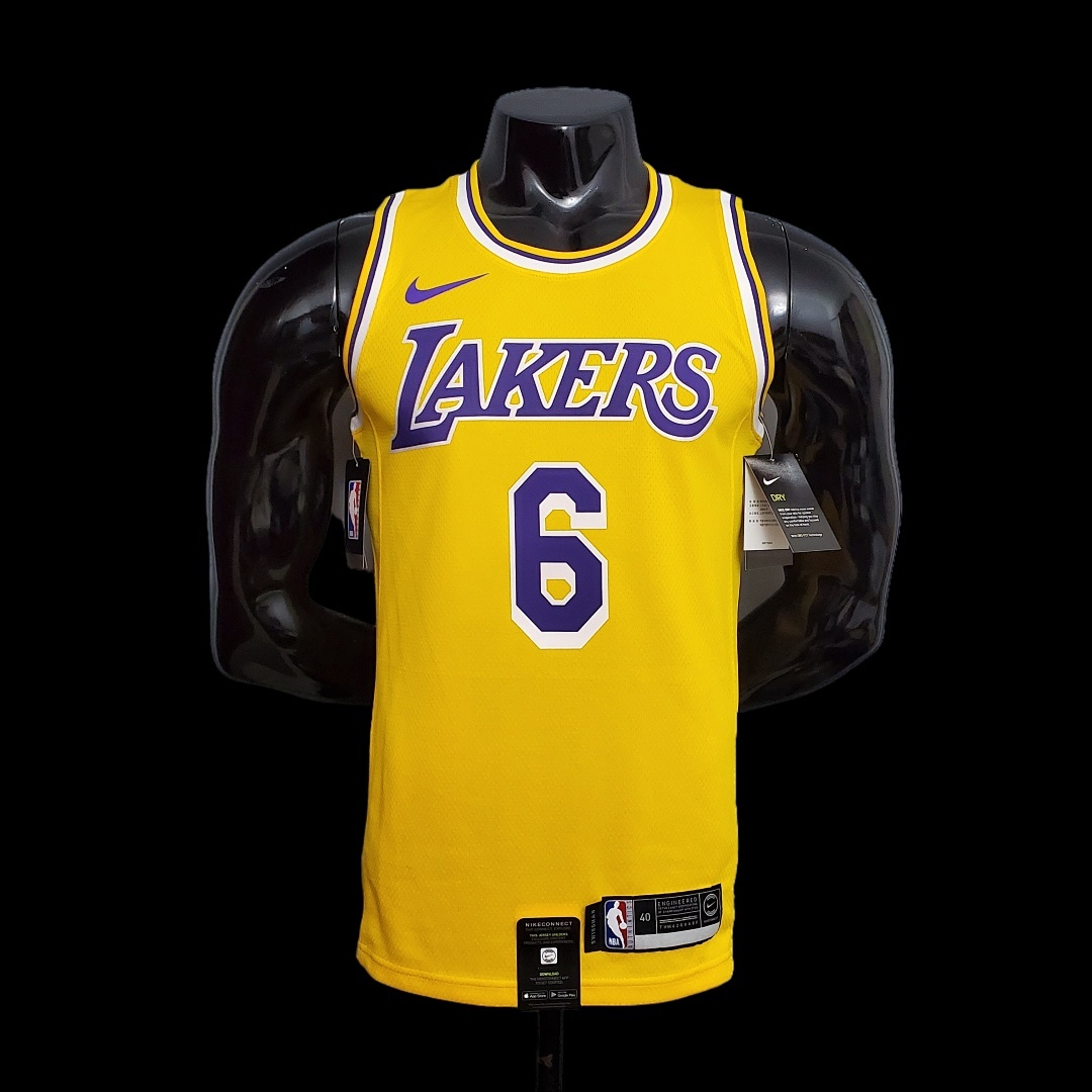 James #6 Lakers Round neck yellow NBA jersey Size:XS-XXL Nike connect recognition