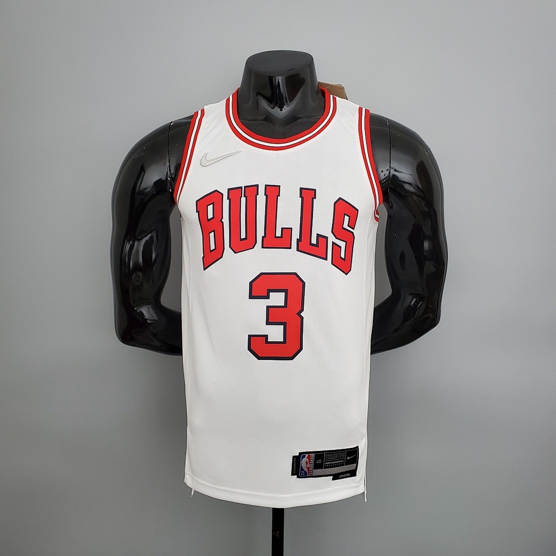 75th Anniversary Wade #3 Bulls White NBA Jersey S-XXL