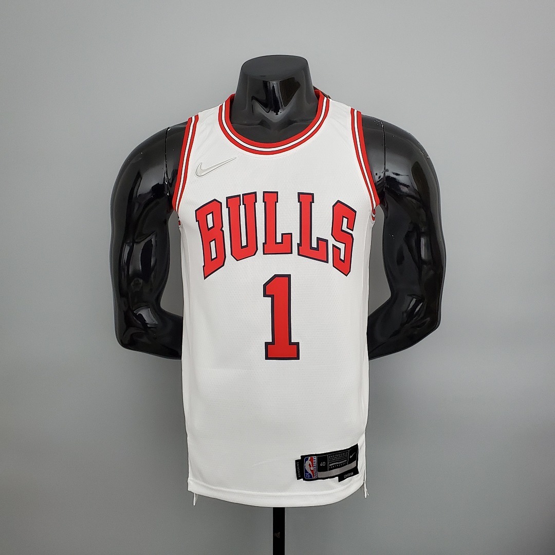 75th Anniversary Rose #1 Bulls White NBA Jersey S-XXL