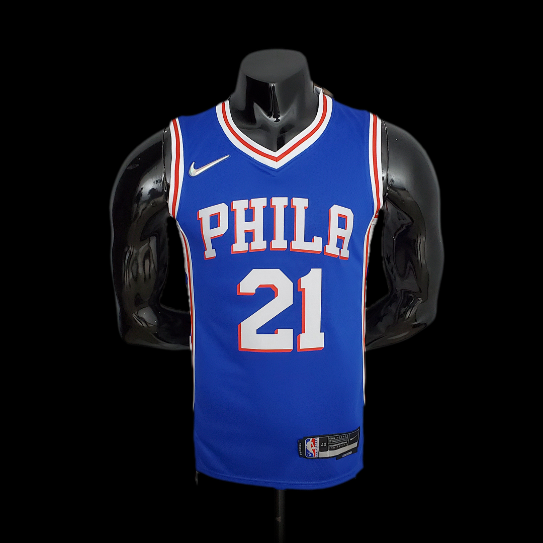 75th Anniversary Philadelphia 76ers EMBIID#21 Blue NBA Jersey S-XXL