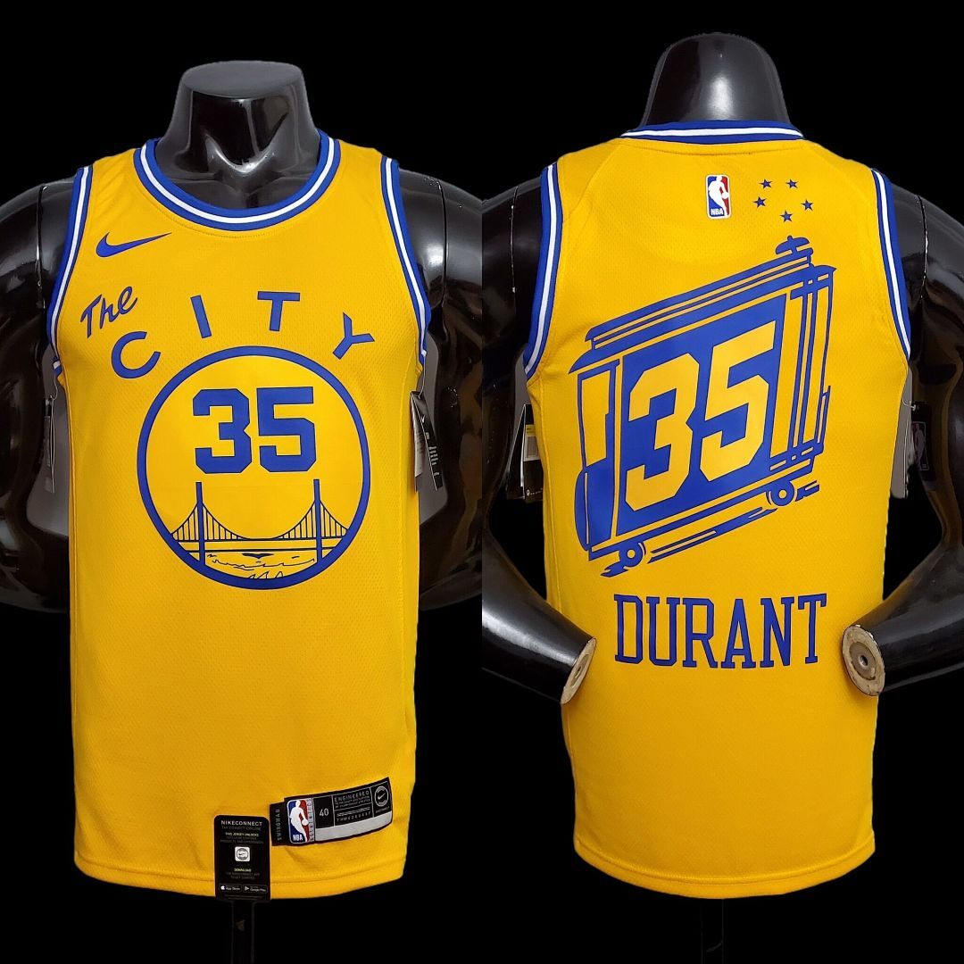 Tram version DURANT#35 Golden State Warriors yellow NBA jersey S-XXL