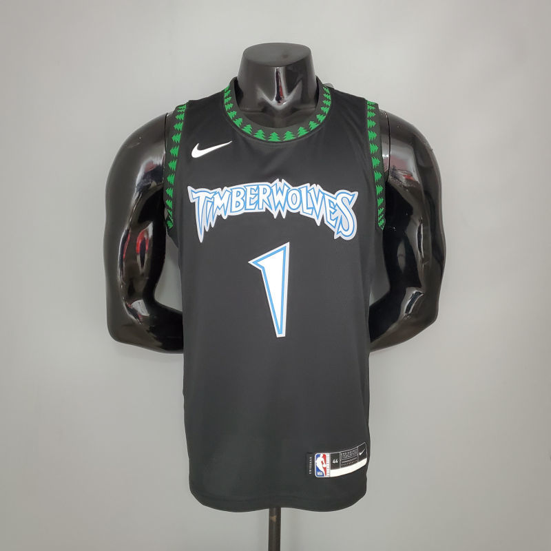 EDWARDS#1 2018 Retro Timberwolves Black NBA Jersey S-XXL