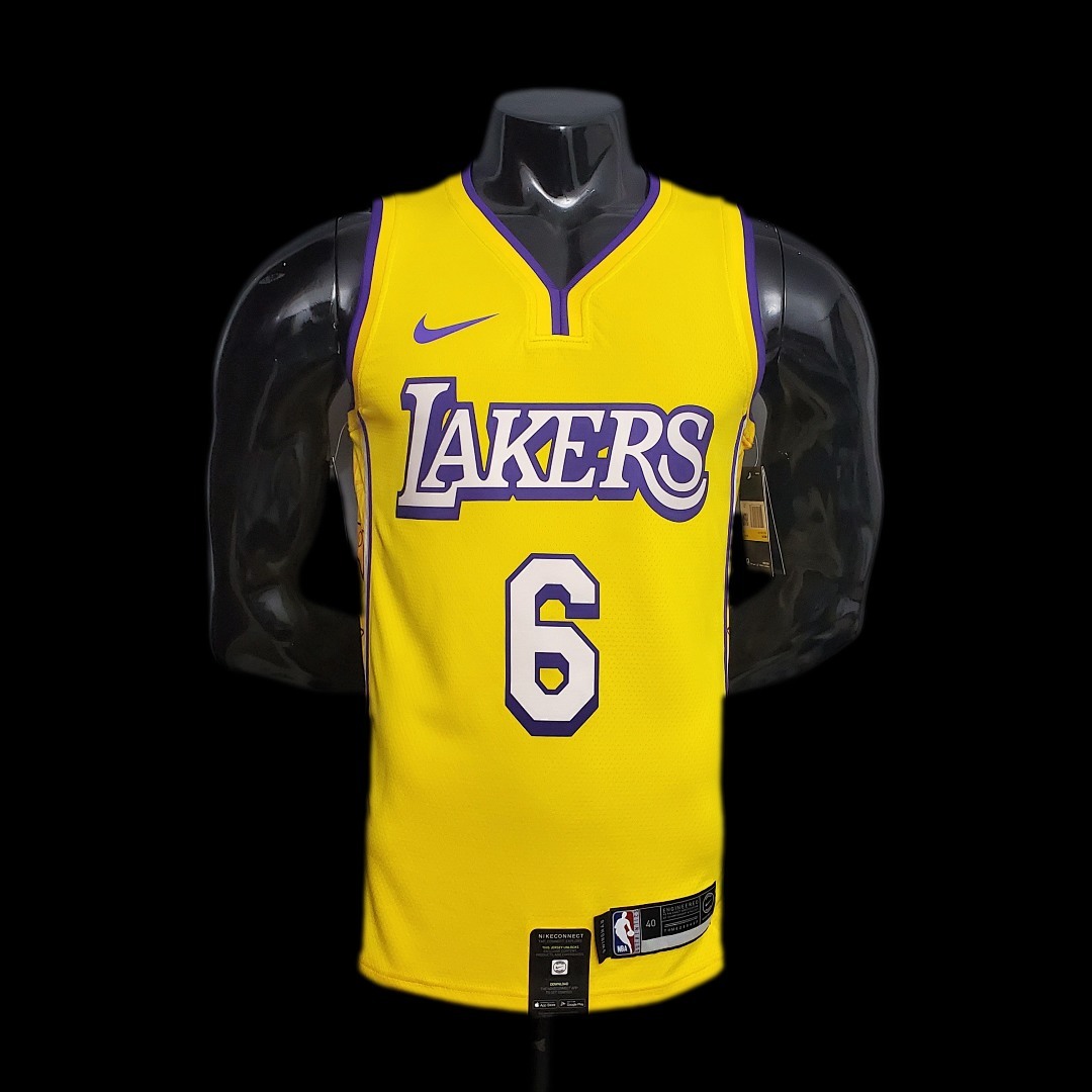 James #6 Lakers V-neck City Edition yellow NBA jersey Size:XS-XXL Nike connect recognition