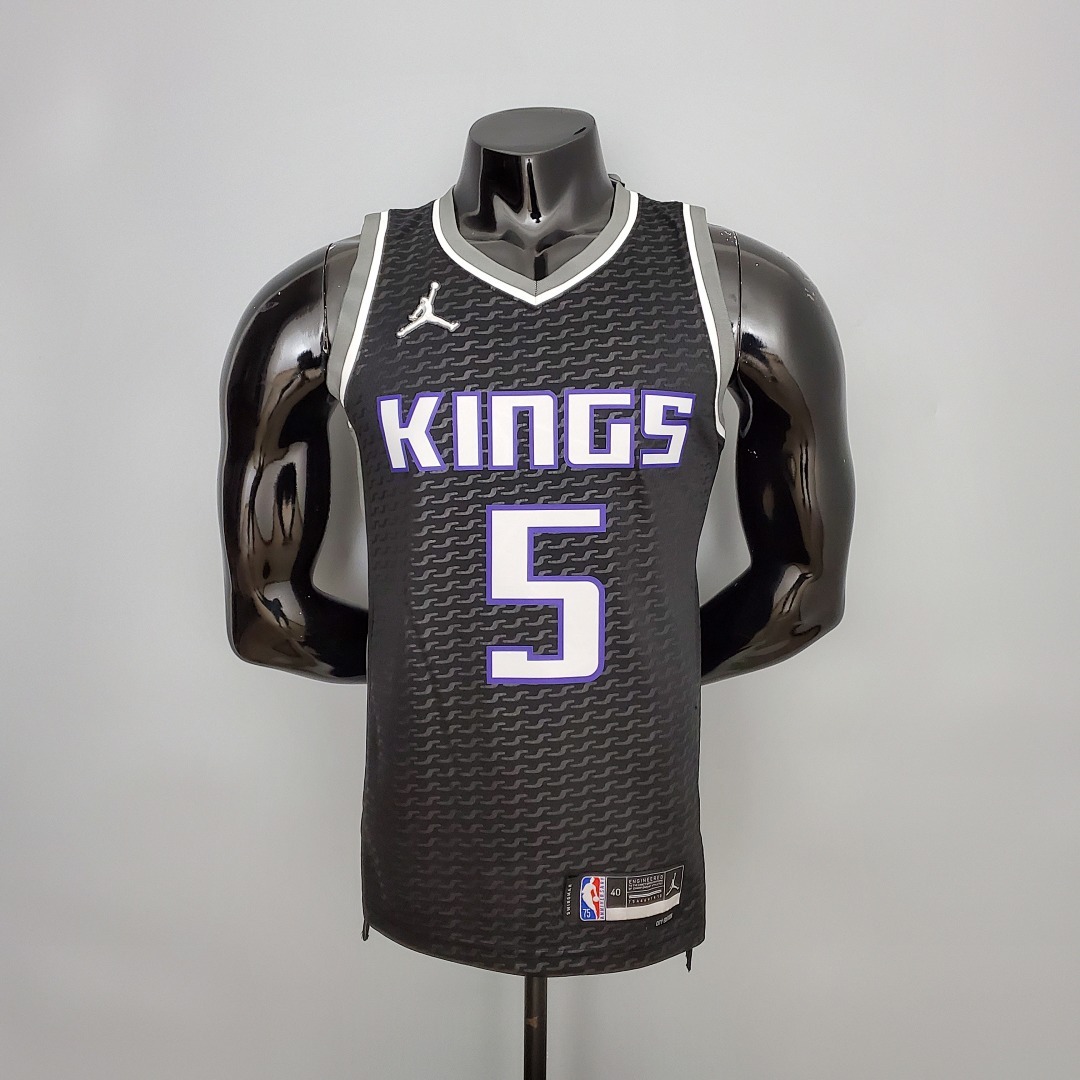 75th Anniversary Fox#5 Jordan Kings Black NBA Jersey S-XXL