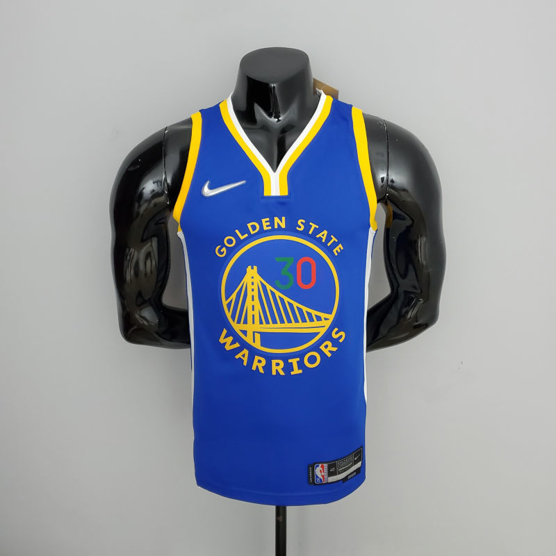 Retro 75th Anniversary Golden State Warriors CURRY#30 Mexico Blue NBA Jersey S-XXL