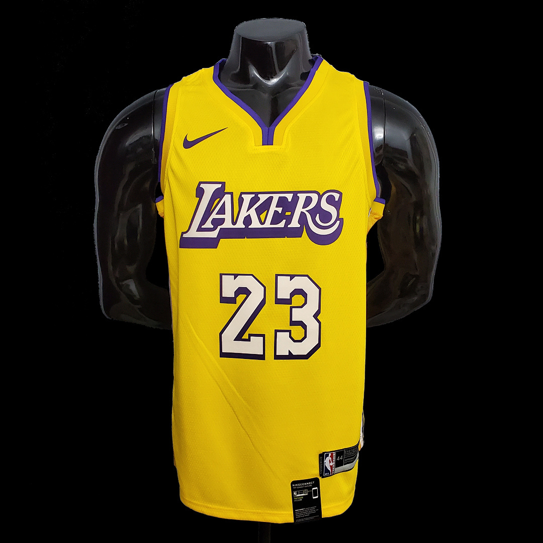 James #23 Lakers V-neck City Edition yellow NBA jersey SizeXS-XXL Nike connect recognition